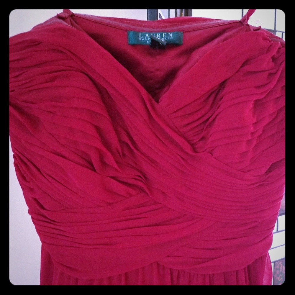 Red strapless gown
